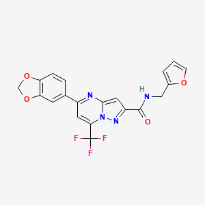 molecular formula C20H13F3N4O4 B1214118 5-(1,3-benzodioxol-5-yl)-N-(2-furanylmethyl)-7-(trifluoromethyl)-2-pyrazolo[1,5-a]pyrimidinecarboxamide 