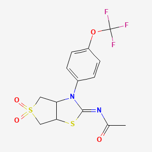 molecular formula C14H13F3N2O4S2 B12141196 N-[(2Z)-5,5-dioxido-3-[4-(trifluoromethoxy)phenyl]tetrahydrothieno[3,4-d][1,3]thiazol-2(3H)-ylidene]acetamide 