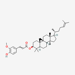 molecular formula C40H58O4 B1214122 [(1S,3R,6S,8R,11S,12S,15R,16R)-7,7,12,16-Tetramethyl-15-[(2R)-6-methylhept-5-en-2-yl]-6-pentacyclo[9.7.0.01,3.03,8.012,16]octadecanyl] 3-(4-hydroxy-3-methoxyphenyl)prop-2-enoate CAS No. 21238-33-5