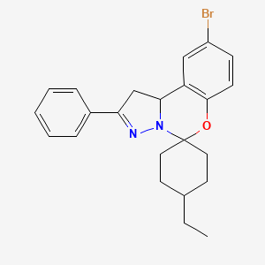 molecular formula C23H25BrN2O B12141289 2-bromo-14-ethyl-9-phenylspiro[10aH-benzo[e]2-pyrazolino[1,5-c]1,3-oxazine-6,4'-cyclohexane] 