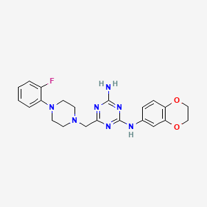 molecular formula C22H24FN7O2 B12141391 N-(2,3-dihydro-1,4-benzodioxin-6-yl)-6-{[4-(2-fluorophenyl)piperazin-1-yl]methyl}-1,3,5-triazine-2,4-diamine 