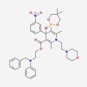 molecular formula C40H49N4O8P B1214147 2,6-Dimethyl-5-(5,5-dimethyl-2-oxo-1,3,2-dioxaphosphorinan-2-yl)-1-(2-morpholinoethyl)-4-(3-nitrophenyl)-1,4-dihydro-3-pyridinecarboxylic acid 2-(benzylphenylamino)ethyl ester 