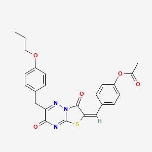 molecular formula C24H21N3O5S B12141486 4-{(E)-[3,7-dioxo-6-(4-propoxybenzyl)-7H-[1,3]thiazolo[3,2-b][1,2,4]triazin-2(3H)-ylidene]methyl}phenyl acetate 