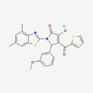 molecular formula C25H20N2O4S2 B12141536 (4E)-1-(4,6-dimethyl-1,3-benzothiazol-2-yl)-4-[hydroxy(thiophen-2-yl)methylidene]-5-(3-methoxyphenyl)pyrrolidine-2,3-dione 