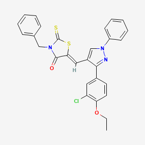 molecular formula C28H22ClN3O2S2 B12141540 (5Z)-3-benzyl-5-{[3-(3-chloro-4-ethoxyphenyl)-1-phenyl-1H-pyrazol-4-yl]methylidene}-2-thioxo-1,3-thiazolidin-4-one 