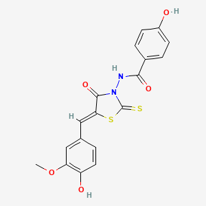 4-hydroxy-N-[(5Z)-5-(4-hydroxy-3-methoxybenzylidene)-4-oxo-2-thioxo-1,3-thiazolidin-3-yl]benzamide