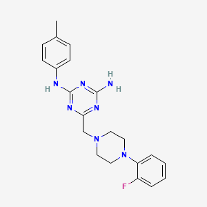 molecular formula C21H24FN7 B12141699 6-{[4-(2-fluorophenyl)piperazin-1-yl]methyl}-N-(4-methylphenyl)-1,3,5-triazine-2,4-diamine 