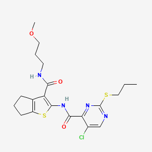 molecular formula C20H25ClN4O3S2 B12141908 5-chloro-N-{3-[(3-methoxypropyl)carbamoyl]-4H,5H,6H-cyclopenta[b]thiophen-2-yl}-2-(propylsulfanyl)pyrimidine-4-carboxamide 