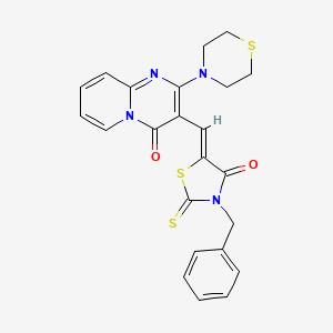 molecular formula C23H20N4O2S3 B12141933 3-[(Z)-(3-benzyl-4-oxo-2-thioxo-1,3-thiazolidin-5-ylidene)methyl]-2-(thiomorpholin-4-yl)-4H-pyrido[1,2-a]pyrimidin-4-one 