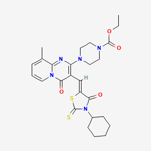 ethyl 4-{3-[(Z)-(3-cyclohexyl-4-oxo-2-thioxo-1,3-thiazolidin-5-ylidene)methyl]-9-methyl-4-oxo-4H-pyrido[1,2-a]pyrimidin-2-yl}piperazine-1-carboxylate