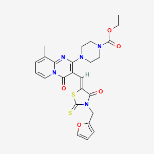 molecular formula C25H25N5O5S2 B12142028 ethyl 4-(3-{(Z)-[3-(furan-2-ylmethyl)-4-oxo-2-thioxo-1,3-thiazolidin-5-ylidene]methyl}-9-methyl-4-oxo-4H-pyrido[1,2-a]pyrimidin-2-yl)piperazine-1-carboxylate 