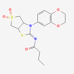 molecular formula C17H20N2O5S2 B12142188 N-[(2Z)-3-(2,3-dihydro-1,4-benzodioxin-6-yl)-5,5-dioxidotetrahydrothieno[3,4-d][1,3]thiazol-2(3H)-ylidene]butanamide 