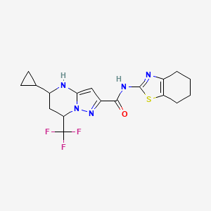 molecular formula C18H20F3N5OS B1214225 5-cyclopropyl-N-(4,5,6,7-tetrahydro-1,3-benzothiazol-2-yl)-7-(trifluoromethyl)-1,5,6,7-tetrahydropyrazolo[1,5-a]pyrimidine-2-carboxamide 