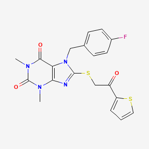 molecular formula C20H17FN4O3S2 B1214229 7-[(4-Fluorophenyl)methyl]-1,3-dimethyl-8-[(2-oxo-2-thiophen-2-ylethyl)thio]purine-2,6-dione 