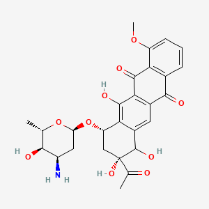 molecular formula C27H29NO10 B1214244 (7S,9R)-9-acetyl-7-[(2R,4R,5R,6S)-4-amino-5-hydroxy-6-methyloxan-2-yl]oxy-6,9,10-trihydroxy-4-methoxy-8,10-dihydro-7H-tetracene-5,12-dione CAS No. 59092-01-2