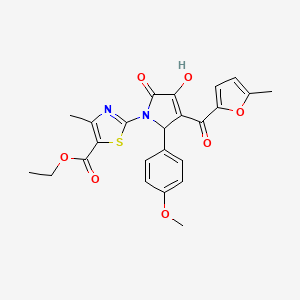 ethyl 2-[(3E)-3-[hydroxy(5-methylfuran-2-yl)methylidene]-2-(4-methoxyphenyl)-4,5-dioxopyrrolidin-1-yl]-4-methyl-1,3-thiazole-5-carboxylate