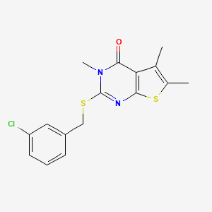 molecular formula C16H15ClN2OS2 B12142497 2-[(3-chlorobenzyl)sulfanyl]-3,5,6-trimethylthieno[2,3-d]pyrimidin-4(3H)-one 