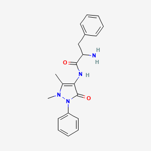 molecular formula C20H22N4O2 B1214267 (S)-alpha-Amino-N-(2,3-dihydro-1,5-dimethyl-3-oxo-2-phenyl-1H-pyrazol-4-yl)benzenepropanamide CAS No. 62723-88-0