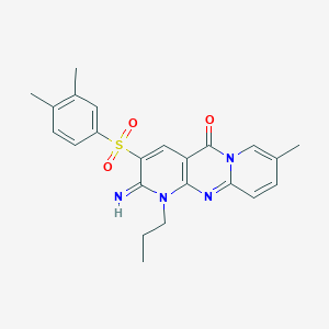 5-(3,4-Dimethylbenzenesulfonyl)-6-imino-13-methyl-7-propyl-1,7,9-triazatricyclo[8.4.0.0^{3,8}]tetradeca-3(8),4,9,11,13-pentaen-2-one