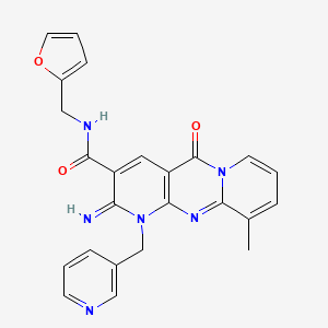 N-(furan-2-ylmethyl)-6-imino-11-methyl-2-oxo-7-(pyridin-3-ylmethyl)-1,7,9-triazatricyclo[8.4.0.03,8]tetradeca-3(8),4,9,11,13-pentaene-5-carboxamide