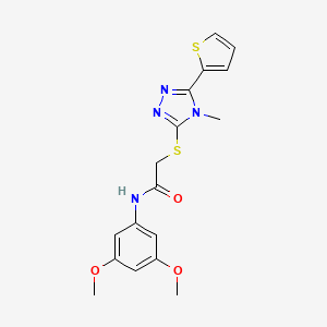 molecular formula C17H18N4O3S2 B12142944 N-(3,5-dimethoxyphenyl)-2-{[4-methyl-5-(thiophen-2-yl)-4H-1,2,4-triazol-3-yl]sulfanyl}acetamide 