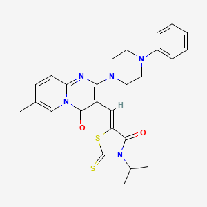 molecular formula C26H27N5O2S2 B12142973 7-methyl-3-{(Z)-[4-oxo-3-(propan-2-yl)-2-thioxo-1,3-thiazolidin-5-ylidene]methyl}-2-(4-phenylpiperazin-1-yl)-4H-pyrido[1,2-a]pyrimidin-4-one 