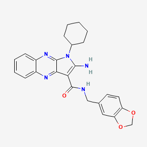 molecular formula C25H25N5O3 B12143003 2-amino-N-(1,3-benzodioxol-5-ylmethyl)-1-cyclohexyl-1H-pyrrolo[2,3-b]quinoxaline-3-carboxamide 