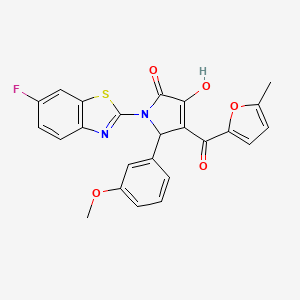 molecular formula C24H17FN2O5S B12143176 (4E)-1-(6-fluoro-1,3-benzothiazol-2-yl)-4-[hydroxy(5-methylfuran-2-yl)methylidene]-5-(3-methoxyphenyl)pyrrolidine-2,3-dione 