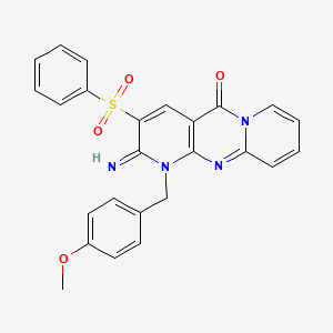 molecular formula C25H20N4O4S B12143296 2-Imino-1-[(4-methoxyphenyl)methyl]-3-(phenylsulfonyl)-1,6-dihydropyridino[1,2-a]pyridino[2,3-d]pyrimidin-5-one 