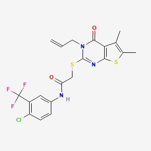 molecular formula C20H17ClF3N3O2S2 B12143356 2-(5,6-dimethyl-4-oxo-3-prop-2-enyl(3-hydrothiopheno[2,3-d]pyrimidin-2-ylthio))-N-[4-chloro-3-(trifluoromethyl)phenyl]acetamide 