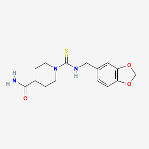 molecular formula C15H19N3O3S B1214337 1-[(1,3-Benzodioxol-5-ylmethylamino)-sulfanylidenemethyl]-4-piperidinecarboxamide 