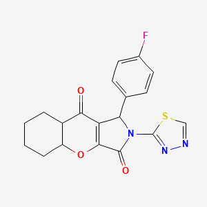 molecular formula C19H16FN3O3S B12143393 1-(4-fluorophenyl)-2-(1,3,4-thiadiazol-2-yl)-4a,5,6,7,8,8a-hexahydro-1H-chromeno[2,3-c]pyrrole-3,9-dione 