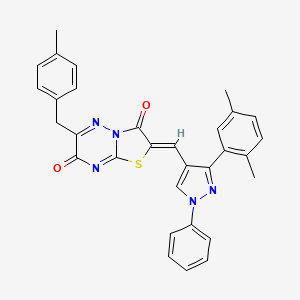 (2Z)-2-{[3-(2,5-dimethylphenyl)-1-phenyl-1H-pyrazol-4-yl]methylidene}-6-(4-methylbenzyl)-7H-[1,3]thiazolo[3,2-b][1,2,4]triazine-3,7(2H)-dione