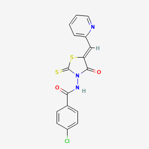 molecular formula C16H10ClN3O2S2 B12143528 4-chloro-N-[(5Z)-4-oxo-5-(pyridin-2-ylmethylidene)-2-thioxo-1,3-thiazolidin-3-yl]benzamide 