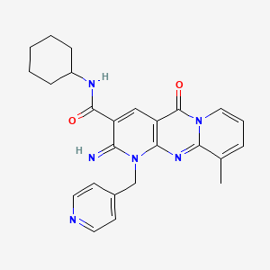 N-cyclohexyl-6-imino-11-methyl-2-oxo-7-[(pyridin-4-yl)methyl]-1,7,9-triazatricyclo[8.4.0.0^{3,8}]tetradeca-3(8),4,9,11,13-pentaene-5-carboxamide