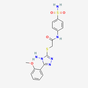 molecular formula C17H18N6O4S2 B12143667 2-[4-Amino-5-(2-methoxy-phenyl)-4H-[1,2,4]triazol-3-ylsulfanyl]-N-(4-sulfamoyl-phenyl)-acetamide 