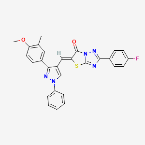 molecular formula C28H20FN5O2S B12143670 (5Z)-2-(4-fluorophenyl)-5-{[3-(4-methoxy-3-methylphenyl)-1-phenyl-1H-pyrazol-4-yl]methylidene}[1,3]thiazolo[3,2-b][1,2,4]triazol-6(5H)-one 