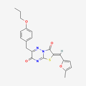 molecular formula C21H19N3O4S B12143692 (2Z)-2-[(5-methylfuran-2-yl)methylidene]-6-(4-propoxybenzyl)-7H-[1,3]thiazolo[3,2-b][1,2,4]triazine-3,7(2H)-dione 