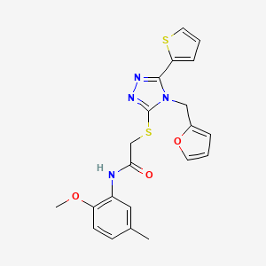 molecular formula C21H20N4O3S2 B12143811 2-{[4-(furan-2-ylmethyl)-5-(thiophen-2-yl)-4H-1,2,4-triazol-3-yl]sulfanyl}-N-(2-methoxy-5-methylphenyl)acetamide 