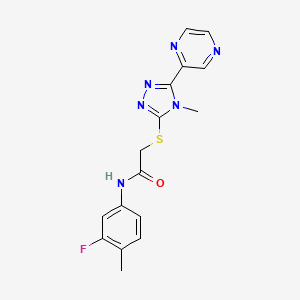 molecular formula C16H15FN6OS B12143846 N-(3-fluoro-4-methylphenyl)-2-{[4-methyl-5-(pyrazin-2-yl)-4H-1,2,4-triazol-3-yl]sulfanyl}acetamide 