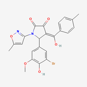 molecular formula C23H19BrN2O6 B12143864 (4E)-5-(3-bromo-4-hydroxy-5-methoxyphenyl)-4-[hydroxy(4-methylphenyl)methylidene]-1-(5-methyl-1,2-oxazol-3-yl)pyrrolidine-2,3-dione 