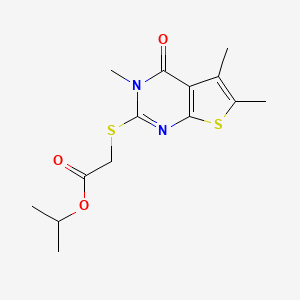 molecular formula C14H18N2O3S2 B12143966 Propan-2-yl [(3,5,6-trimethyl-4-oxo-3,4-dihydrothieno[2,3-d]pyrimidin-2-yl)sulfanyl]acetate 