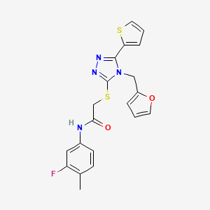 N-(3-fluoro-4-methylphenyl)-2-{[4-(furan-2-ylmethyl)-5-(thiophen-2-yl)-4H-1,2,4-triazol-3-yl]sulfanyl}acetamide