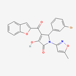 molecular formula C23H15BrN2O5 B12144019 (4E)-4-[1-benzofuran-2-yl(hydroxy)methylidene]-5-(3-bromophenyl)-1-(5-methyl-1,2-oxazol-3-yl)pyrrolidine-2,3-dione 