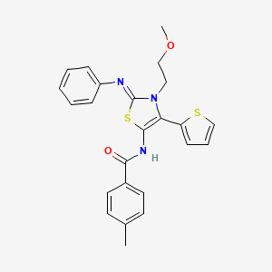 molecular formula C24H23N3O2S2 B12144113 N-[(2E)-3-(2-methoxyethyl)-2-(phenylimino)-4-(thiophen-2-yl)-2,3-dihydro-1,3-thiazol-5-yl]-4-methylbenzamide 