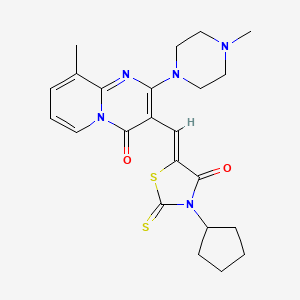 molecular formula C23H27N5O2S2 B12144169 3-[(Z)-(3-cyclopentyl-4-oxo-2-thioxo-1,3-thiazolidin-5-ylidene)methyl]-9-methyl-2-(4-methylpiperazin-1-yl)-4H-pyrido[1,2-a]pyrimidin-4-one 