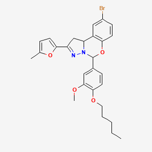 molecular formula C27H29BrN2O4 B12144204 9-Bromo-5-[3-methoxy-4-(pentyloxy)phenyl]-2-(5-methylfuran-2-yl)-1,10b-dihydropyrazolo[1,5-c][1,3]benzoxazine 