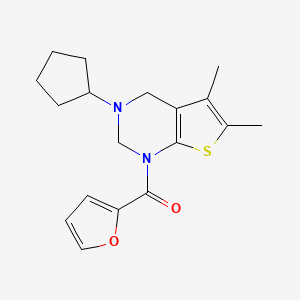 molecular formula C18H22N2O2S B12144230 (3-cyclopentyl-5,6-dimethyl-3,4-dihydrothieno[2,3-d]pyrimidin-1(2H)-yl)(furan-2-yl)methanone 