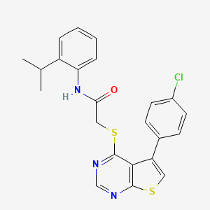 molecular formula C23H20ClN3OS2 B12144270 2-[5-(4-chlorophenyl)thiopheno[3,2-e]pyrimidin-4-ylthio]-N-[2-(methylethyl)phe nyl]acetamide 