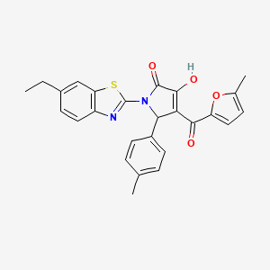 molecular formula C26H22N2O4S B12144383 (4E)-1-(6-ethyl-1,3-benzothiazol-2-yl)-4-[hydroxy(5-methylfuran-2-yl)methylidene]-5-(4-methylphenyl)pyrrolidine-2,3-dione 